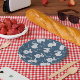 Whimsical Blue Rabbit Duck Illusion Zeichnend Oste Pappteller