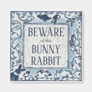 Whimsical Blue Rabbit Tile Dedham Beware Magnet