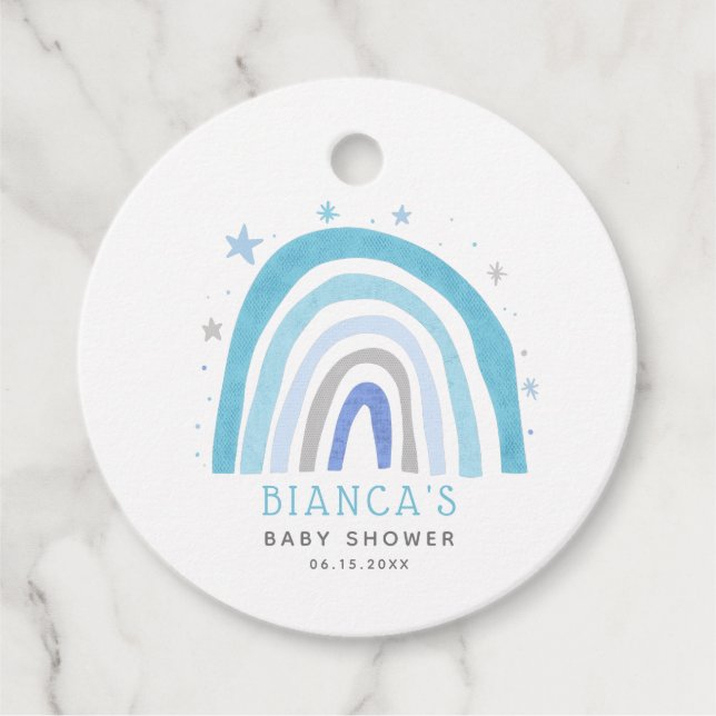 Whimsical Blue Rainbow Baby Dusche Geschenkanhänger (Vorderseite)