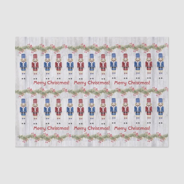 Whimsical Blue Red Nutcrackers Frohe Weihnachten Seidenpapier (Vorderseite)