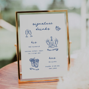 Whimsical Blue Signature Drinks Hochzeit Poster