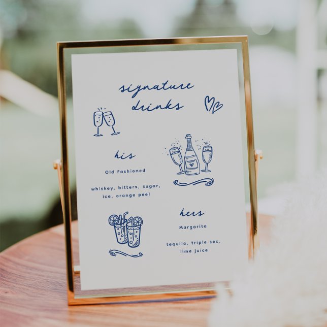 Whimsical Blue Signature Drinks Hochzeit Poster (Von Creator hochgeladen)
