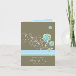 Whimsical Blue Snow Flower Swirls Elegant Wedding Dankeskarte