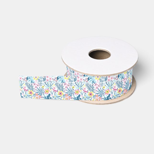 Whimsical Blue Summer Tropical Wildblumen Ripsband (Spule)