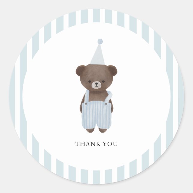 Whimsical Blue Teddy Bär danke Runder Aufkleber (Vorderseite)