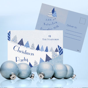Whimsical Blue Trees Invitation Holiday Postcard Feiertagspostkarte