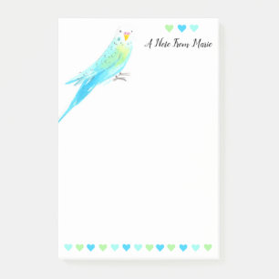 Whimsical Blue Watercolor Budgie Parakeet Post-it Klebezettel