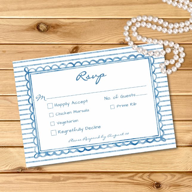 Whimsical Blue Watercolor Stripe Wedding RSVP Karte (Whimsical Blue Watercolor Stripe Wedding RSVP Card)