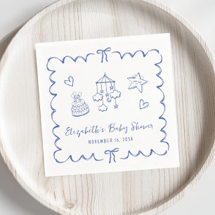 Whimsical Blue Wavy Frame Baby Boy Dusche Serviette