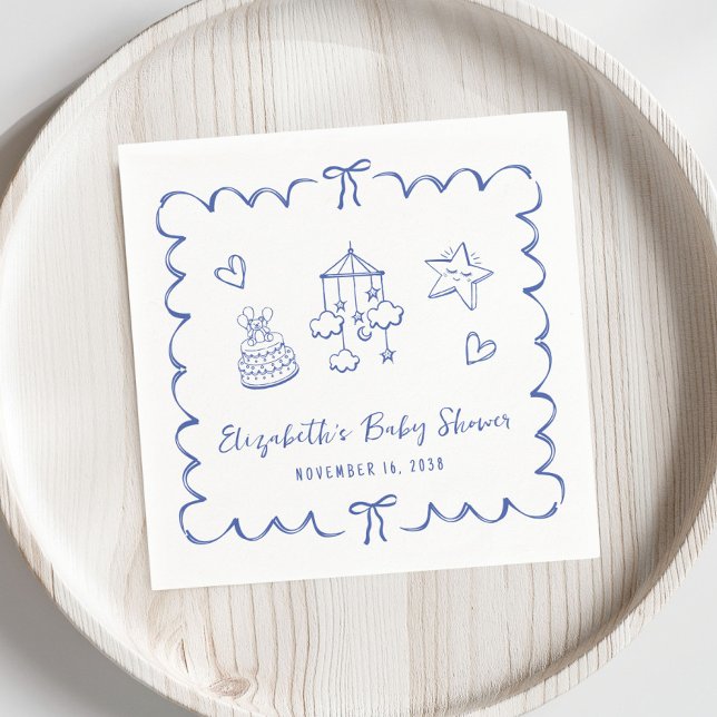 Whimsical Blue Wavy Frame Baby Boy Dusche Serviette (Von Creator hochgeladen)