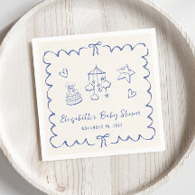 Whimsical Blue Wavy Frame Baby Boy Dusche