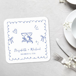 Whimsical Blue Wavy Frame Wedding Rechteckiger Pappuntersetzer