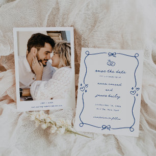 Whimsical Blue Wedding Foto Save the Date Einladung