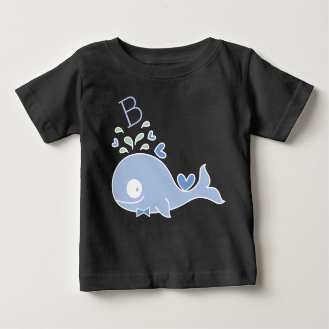 Whimsical Blue Whale Bow Krawatte Monogram Baby Bo Baby T-shirt (Vorderseite)