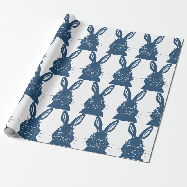 Whimsical Blue & White Bunny Rabbit Ostermuster Geschenkpapier (Ungerollt)