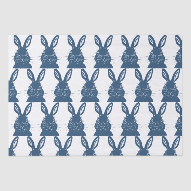 Whimsical Blue & White Bunny Rabbit Ostermuster Seidenpapier (Vorderseite)