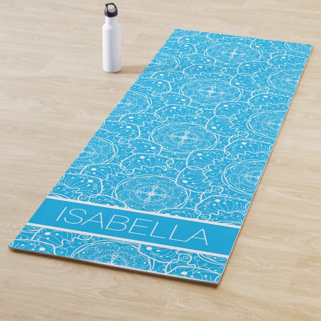 Whimsical Blue White Mandala Muster Personalisiert Yogamatte (Beispiel)