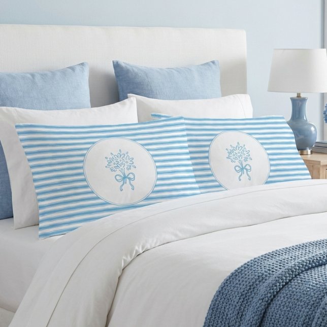 Whimsical Blue White Stripe Preppy Floral Kissenbezug (Von Creator hochgeladen)