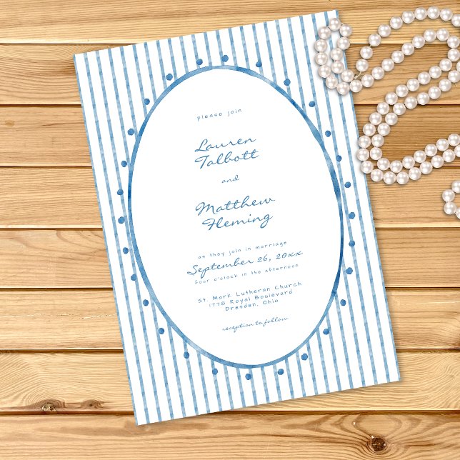 Whimsical Blue White Watercolor Stripe Wedding Einladung (Whimsical Blue White Watercolor Stripe Wedding Invitation)
