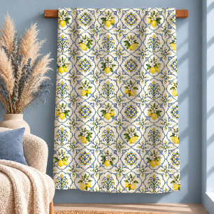 Whimsical Blue Yellow Lemon Tile Floral Blanket De Sherpadecke