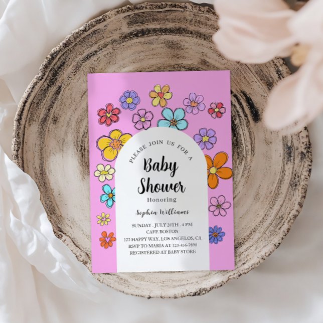 Whimsical Blume Baby Dusche - Peach & Pastel Einladung (Von Creator hochgeladen)