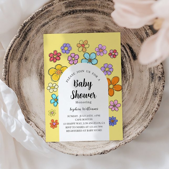 Whimsical Blume Baby Dusche - Peach & Pastel Einladung (Von Creator hochgeladen)