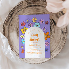 Whimsical Blume Baby Dusche - Peach & Pastel Einladung