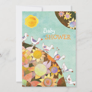 Whimsical Blume Birds Baby Dusche Einladung