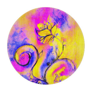 WHIMSICAL BLUME Blaurosa Gelbe Blumenfantasie Schneidebrett