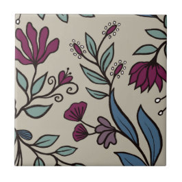 Whimsical Blume Bouquet HD L 6 Blue Aquamarin Berr Fliese