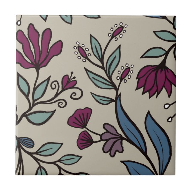 Whimsical Blume Bouquet HD L 6 Blue Aquamarin Berr Fliese (Vorderseite)