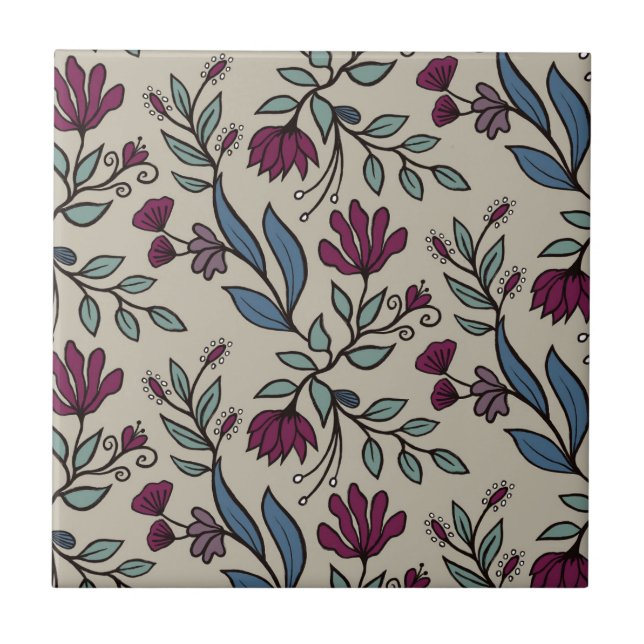 Whimsical Blume Bouquet HD L 6 Blue Aquamarin Berr Fliese (Vorderseite)