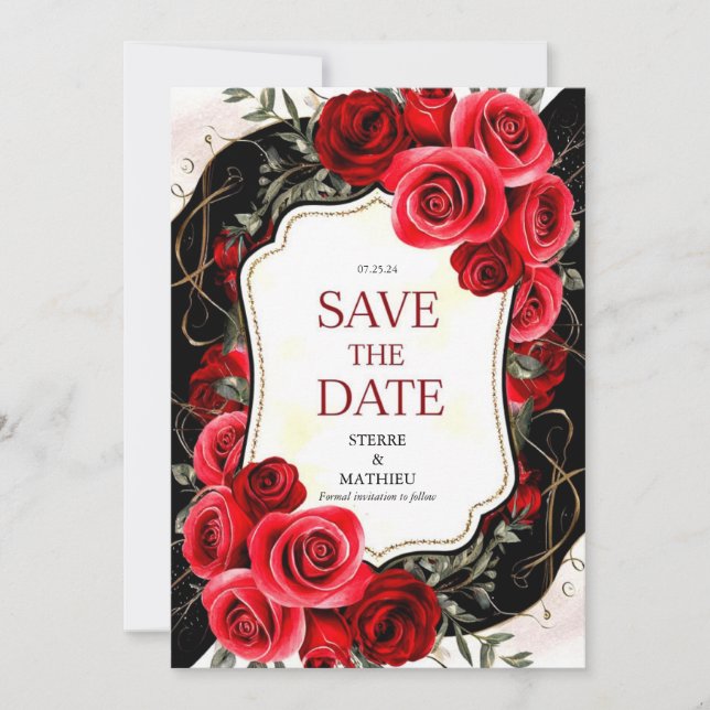 Whimsical Blume Crimson Rote Rosen Hochzeit Save The Date (Vorderseite)