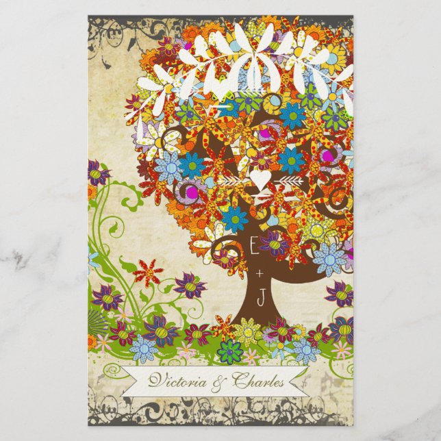Whimsical Blume Tree Wedding Briefpapier (Vorderseite)