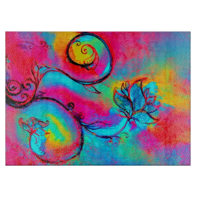 WHIMSICAL BLUME Türkis Blau Rosa Orange Schneidebrett (Vorderseite)
