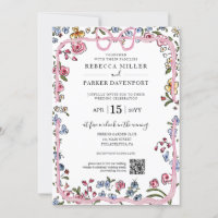 Whimsical Blumenfeder, modern Wedding QR Code