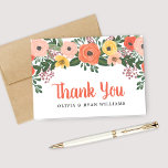 Whimsical Blush and Coral Floral Wedding Foto Dankeskarte<br><div class="desc">Die Blumenzettel sind gefaltet und mit farbenfrohen Aquarellfarben-Blume,  Blätter und Grünpflanzen im Sommer und Herbst in den Farbtönen Rosa,  Gelb,  Korallen,  Orangenrot,  Violett lila und Grün gestaltet. Personalisieren Sie die Karte mit den Namen der Braut und des Bräutigams,  einem Hochzeitsstift und einer Danksagung.</div>