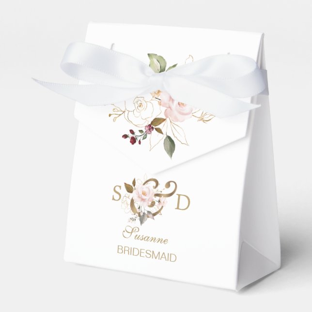 Whimsical Blush Gold Blume Monogram Wedding Geschenkschachtel (Vorderseite)