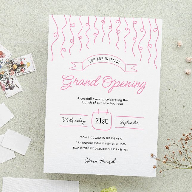 Whimsical Blush Pink Einzigartiges Grand Opening B Einladung (Create unique invites for your launch party with this whimsical style feminine invitation design)