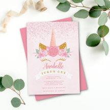 Whimsical Blush Pink Rainbow Unicorn Geburtstag