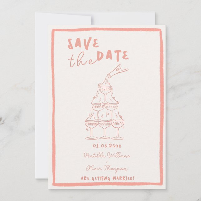 Whimsical Blush Pink Save the Date Einladung (Vorderseite)