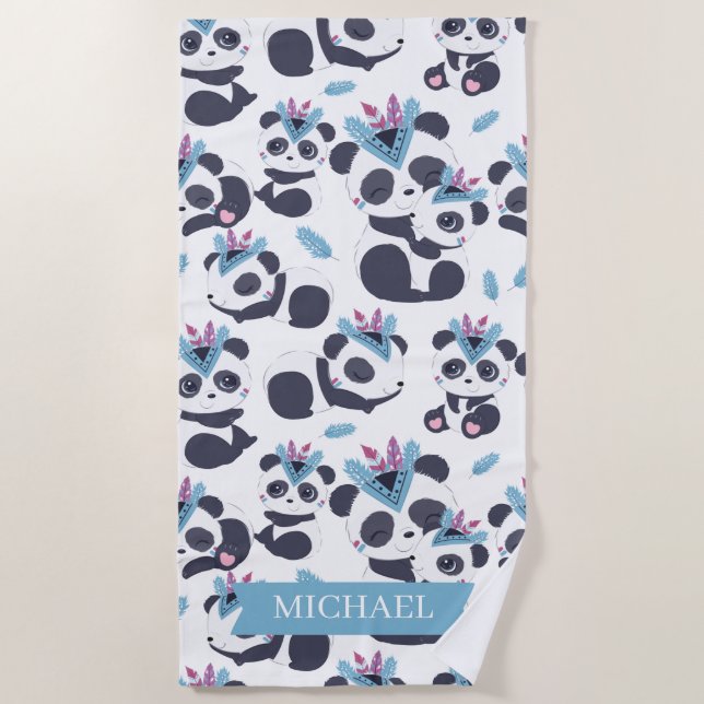 Whimsical Bohemisch Panda Pattern Individuelle Nam Strandtuch (Vorderseite)