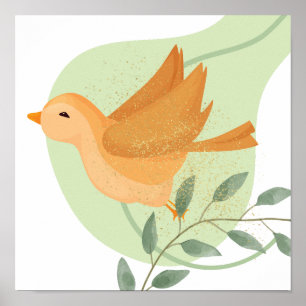 Whimsical boho bird, poster