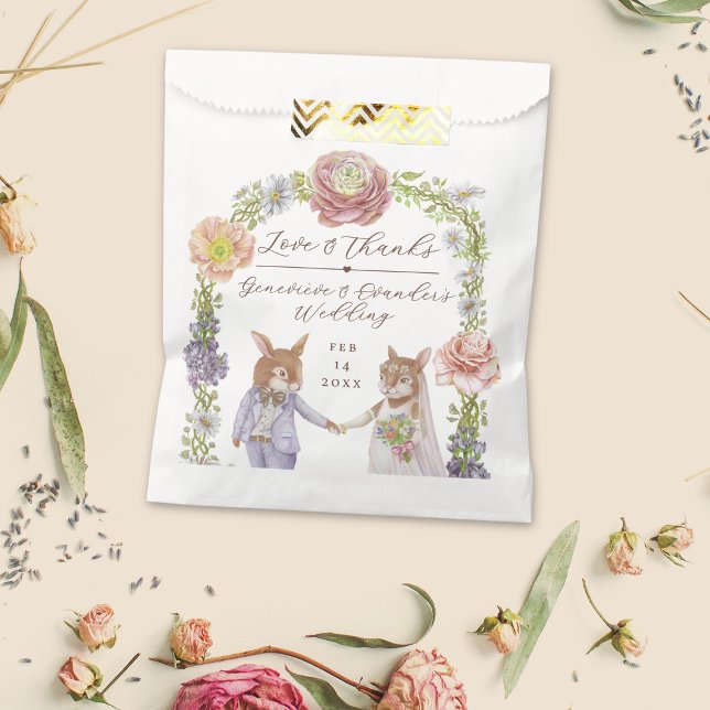 Whimsical Boho Bunny Rabbit Liebe Blumenzehen Geschenktütchen (Illustrated bunny rabbit themed favor bags)