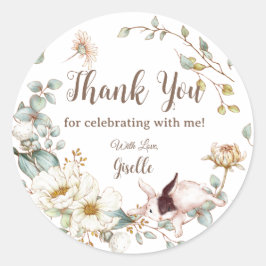 Whimsical Boho Chic Bunny Rabbit Botanal Floral Runder Aufkleber