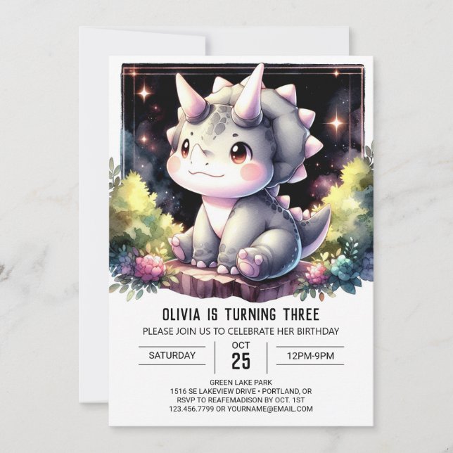 Whimsical Boho Dino Bash Geburtstag Einladung (Vorderseite)