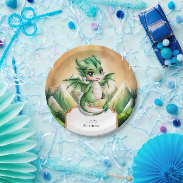 Whimsical Boho Dragon Birthday Pappteller (Party)