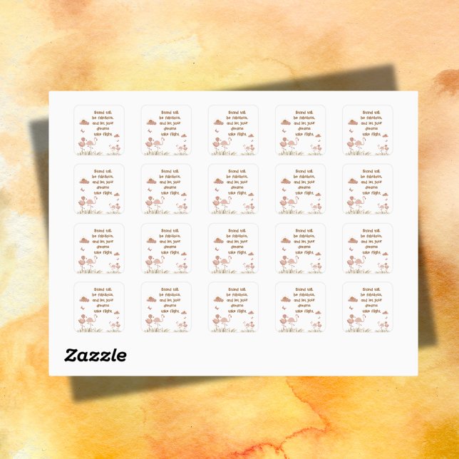 Whimsical Boho Flamingo Mit Monogramm | Quadratischer Aufkleber (Von Creator hochgeladen)