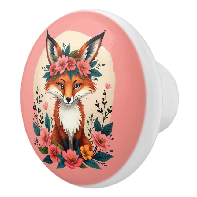 Whimsical Boho Fox mit Blumenwald Keramikknauf (Rechts)