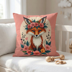 Whimsical Boho Fox mit Blumenwald Kissen